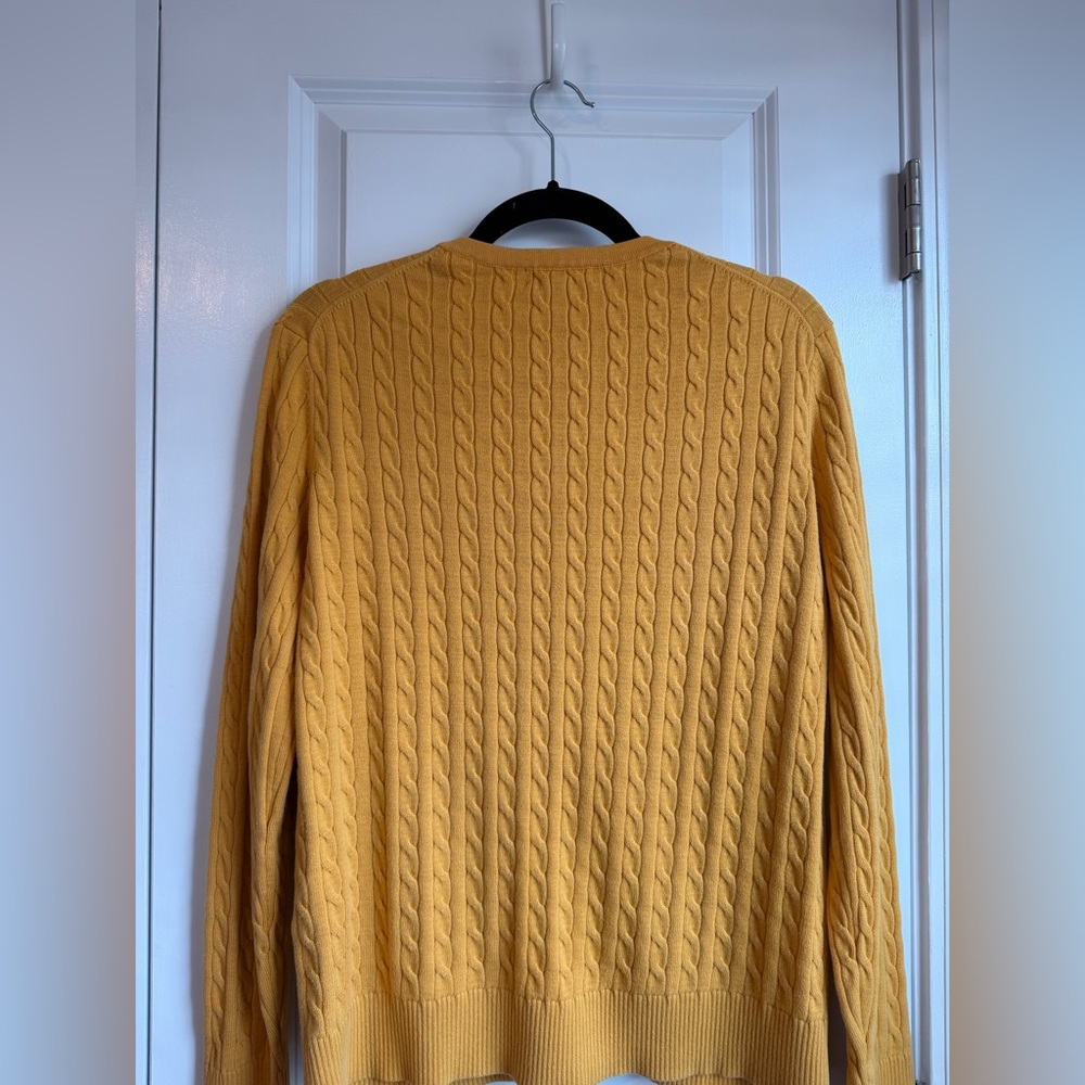 Lands End Women’s Cable Knit Mustard Yellow Cotton Cardigan Size Large - Picture 5 of 12